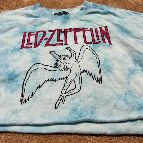 Zara Led Zeppelin Graphic Logo Tie Dye Cropped Band Tee - Picture 4 of 4
